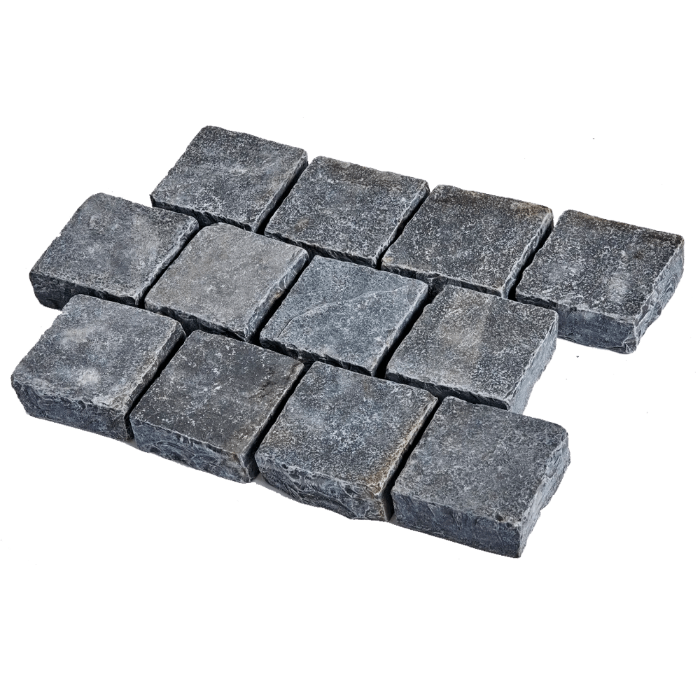 Состаренная брусчатка RKS Slate Temple Belgian Black Limestone 200х100 мм. Прочная тротуарная плитка и плитка для пола из натурального известняка. Лучшая цена на плитку из камня известняк